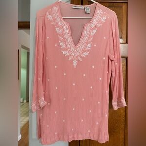 Coral Pink Embroidered Tunic Top S Small